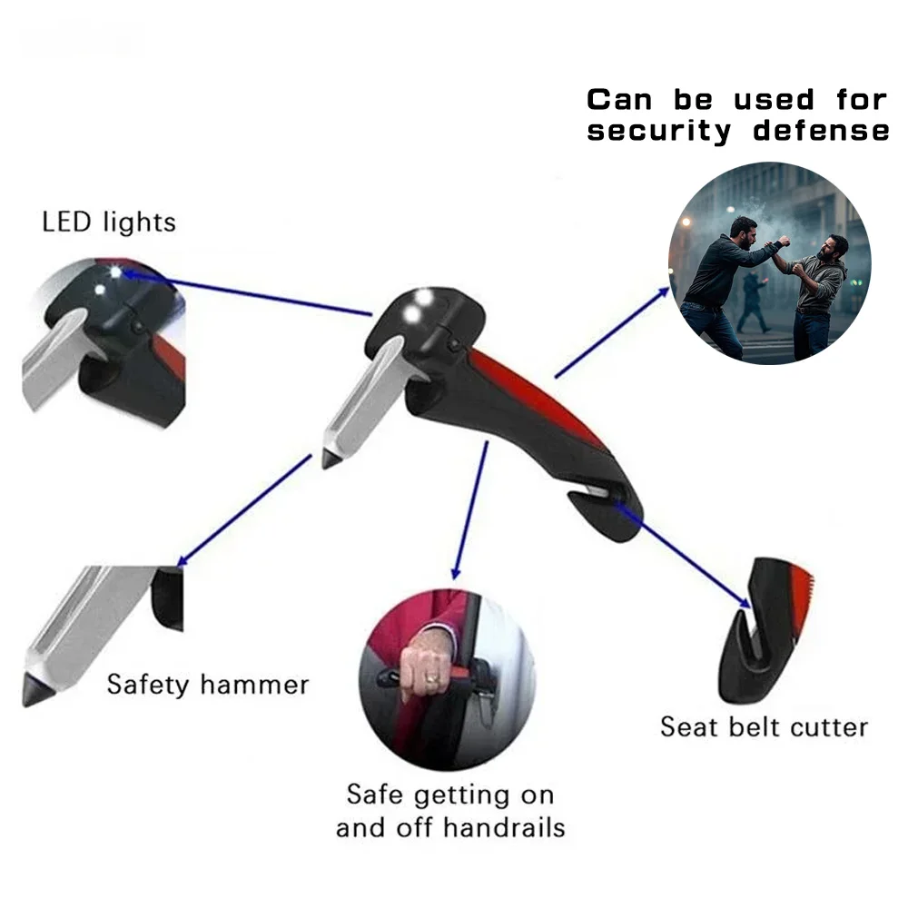 Poignée de Support de canne de voiture cinq en un, brise-vitre de voiture, porte de sécurité multifonction, poignée auxiliaire pour personnes âgées, pièces automobiles, nouveauté 2025