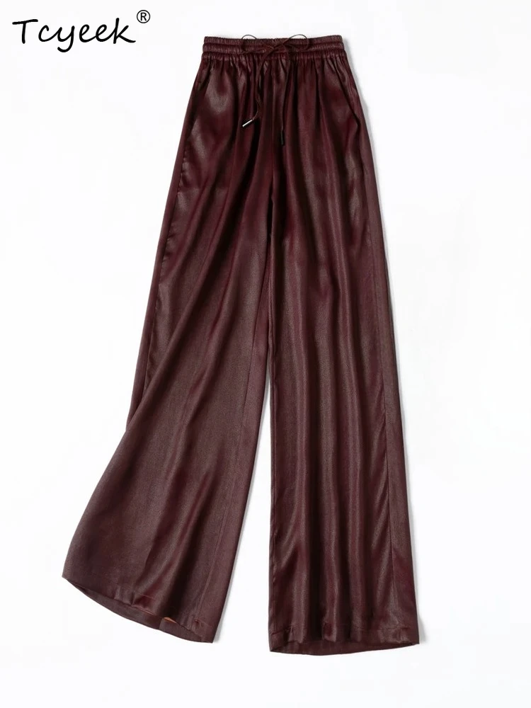 

Tcyeek 40Momme 100% Mulberry Silk Pants for Women Summer Clothes Vintage Wide Leg Pants Casual Trousers Woman Pantalones Mujer