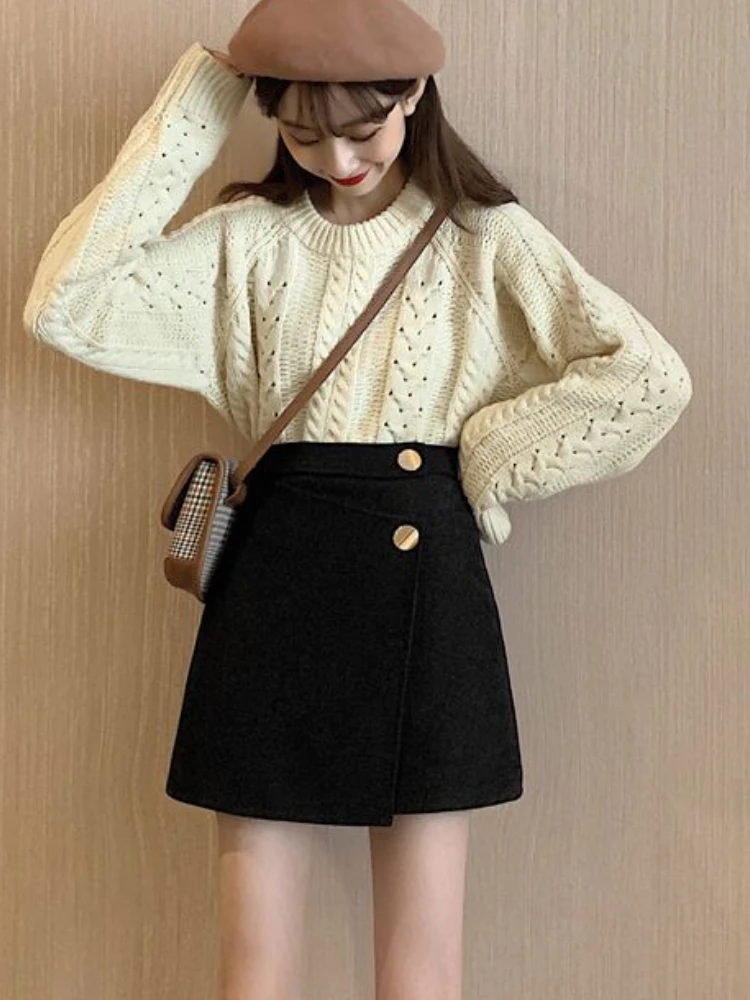 

Skirts Women Leisure High-waisted Autumn Chic Commuter Ulzzang Solid A-line All-match New Minimalist Streetwear Hot Sale Tender
