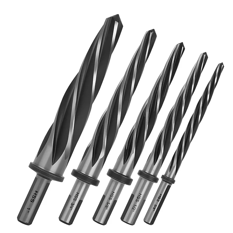 

M2 HSS Taper Chucking Reamer Set(5 PCS), 3-Flat 1/2" Shank For Steel, Metal Wood, Alloy