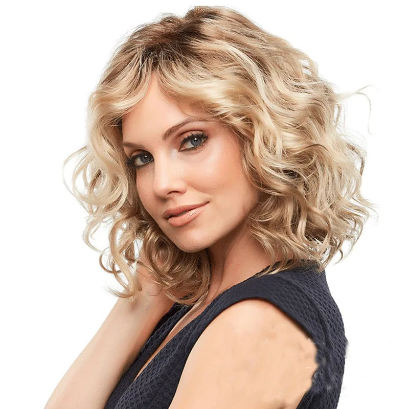 المألوف زهر الكمثرى بيرم الملونة أومبير الأوروبية والأمريكية الباروكات قصيرة شعر مستعار اصطناعي هيربيسي الشعر المجعد للنساء #4