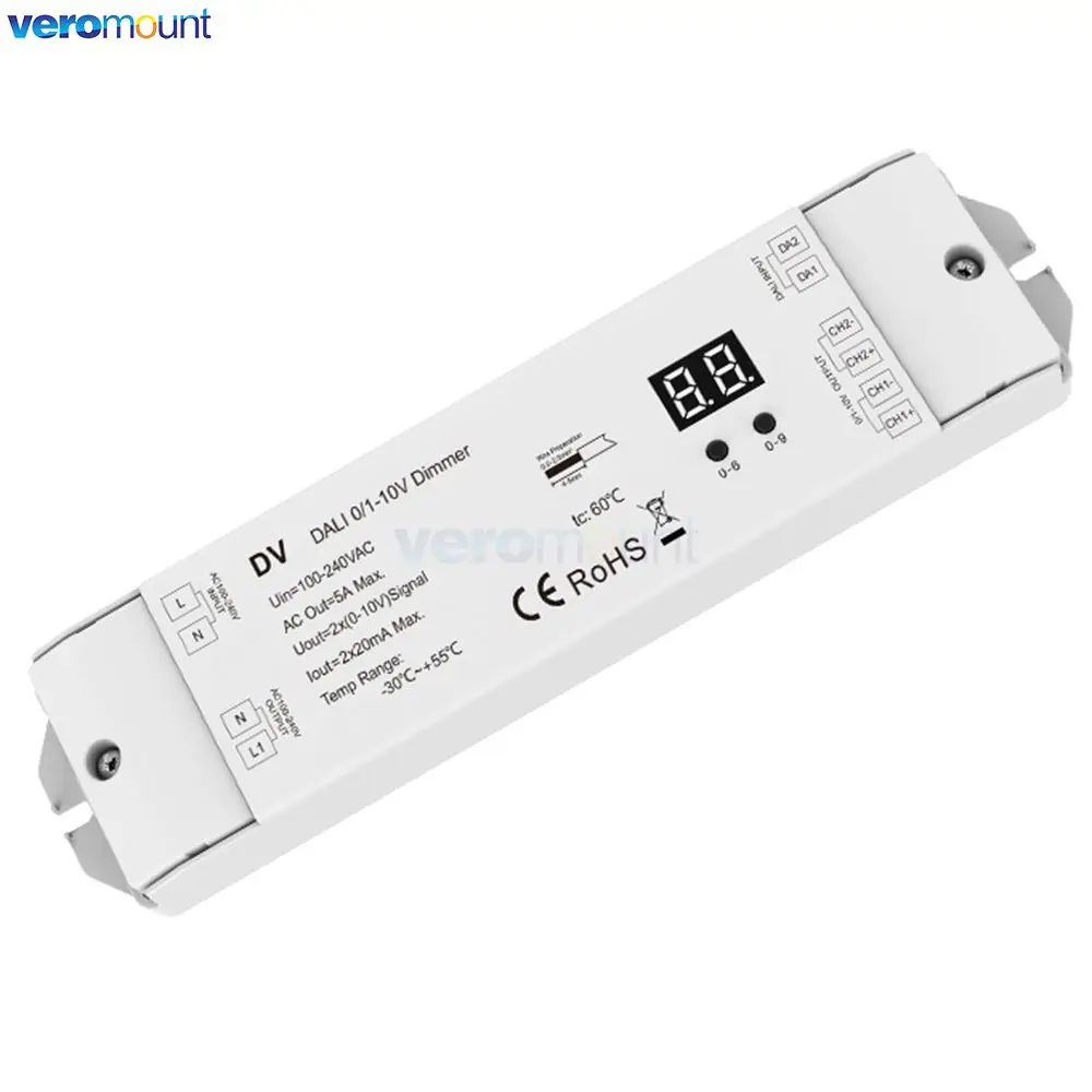 Skydance DV smart lighting Dali 0/1-10V 100-240VDC Dimmer Dali to 2 channel converter Dali controller digital display