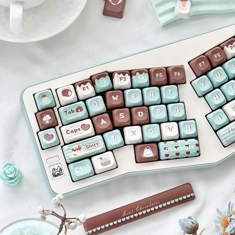 Soa Profile Mint Chocolate Key Caps Set 152 Keys Pbt 5-Sided Dye Sublimation Fit 61%-108% Custom Keycaps For Mechanical Keyboard