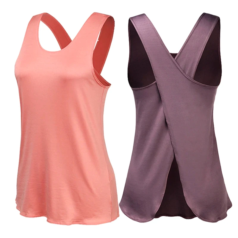 1PC poliestere Yoga Shirt Fitness da donna Quick Dry camicie sportive senza maniche Cross Back Sports Top Yoga Vest