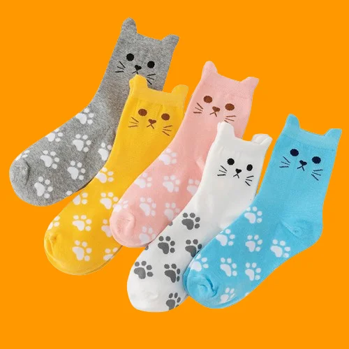 

5/10 Pairs Women's Socks 3D Cat Socks Mid-Tube Women's Autumn and Winter Korean Style Warm Cotton Socks