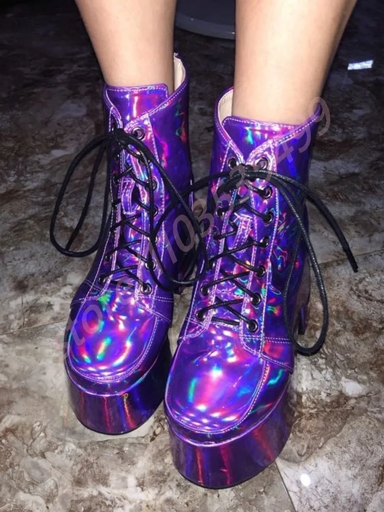 

Ботинки для вечеринок в стиле панк на толстой подошве с круглым носком, новинка 2025, модные мотоциклетные ботинки на шнуровке Street Rock, модные ботильоны на толстом высоком каблуке 34–48.