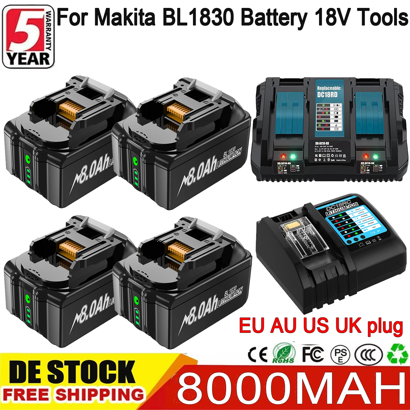 8000mah لماكيتا BL1830 قابلة للشحن 18650 لماكيتا BL1830 BL1860 BL1890 18 فولت أدوات كهربائية لاسلكية لبطارية ماكيتا LXT