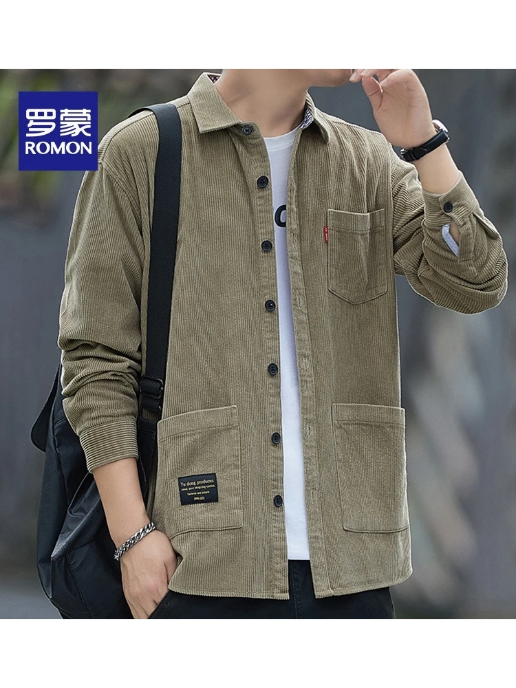 

Rn Men's Long Sve Corduroy irt Casual Pure Color Spring Autumn New Sle Workwear Jaet Stand Fit Collar