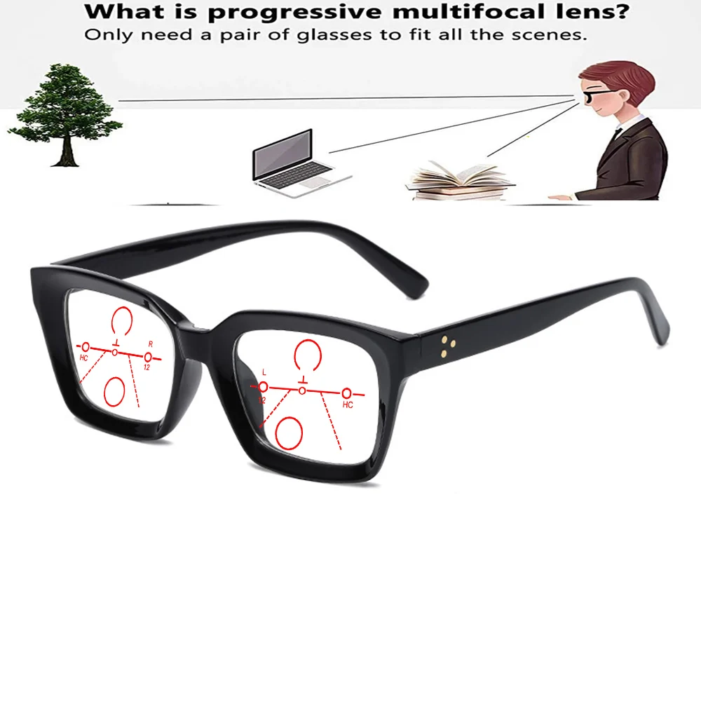 

Oversized Rectangular Outdoor Handcrafted Frame Progressive Multifocal Reading Glasses +0.75 To +4