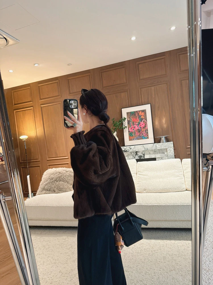 Lautaro Autumn Winter Brown Thick Warm Soft Faux Mink Fur Coat Women Lantern Sleeves Elegant Luxury Chic Fluffy Jacket 2026