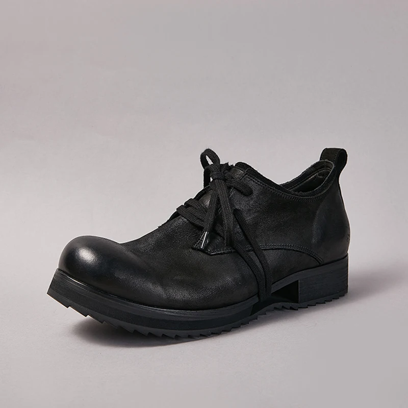 

New Design Handmade Genuine Leather Thick-soled Derby Shoes Casual Height-enhancing Men Round-toe Outdoor Work Shoes