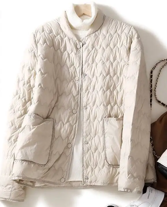 

Parkas Womens Femme Winter Fleece-Lined Diamond-Quilted Flap Pocket Buttonless Pleated Layered Ruffled Hem Classic French Style