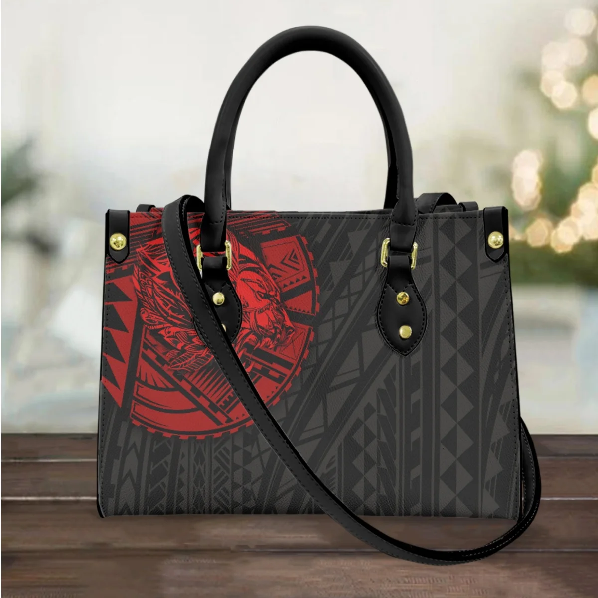 

Brand Designer Polynesian Tiger Pattern Handbag Vintage Pu Leather Top-Handle Shoulder Bag Girls Daily Commuting Messenger Bag