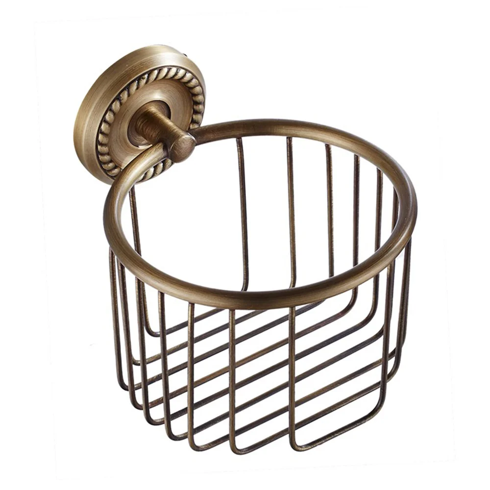 

Copper European Style Bathroom Pendant Roll Paper Toilet Paper Holder Antique Style Bathroom Paper Towel Basket Storage Basket