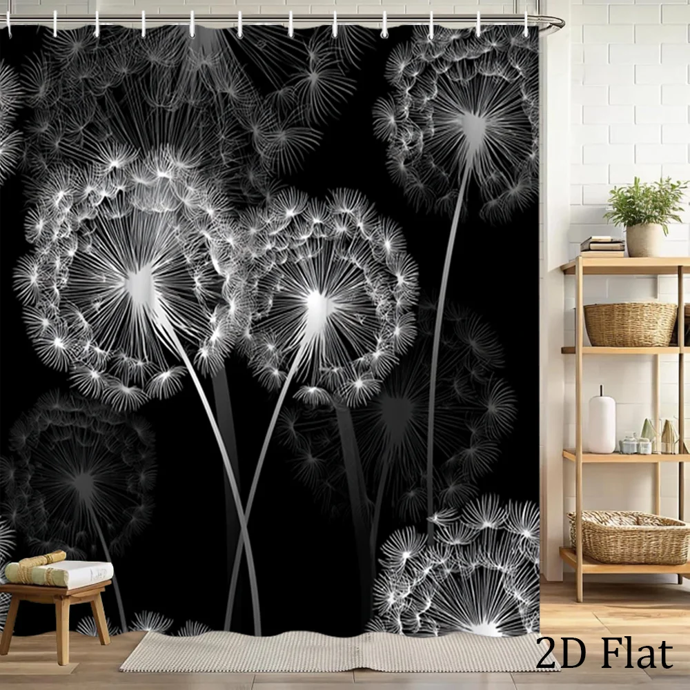 

Abstract Dandelion Shower Curtain Black Floral Waterproof Bathroom Curtain Decor 180x180cm Modern Nature Print