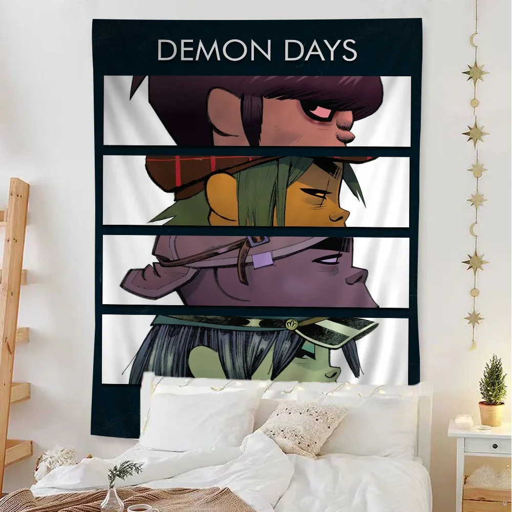 Retro Music Gorillaz Good Quality Anime Tapestry Hanging Tarot Hippie Wall Rugs Dorm Wall Hanging Sheets