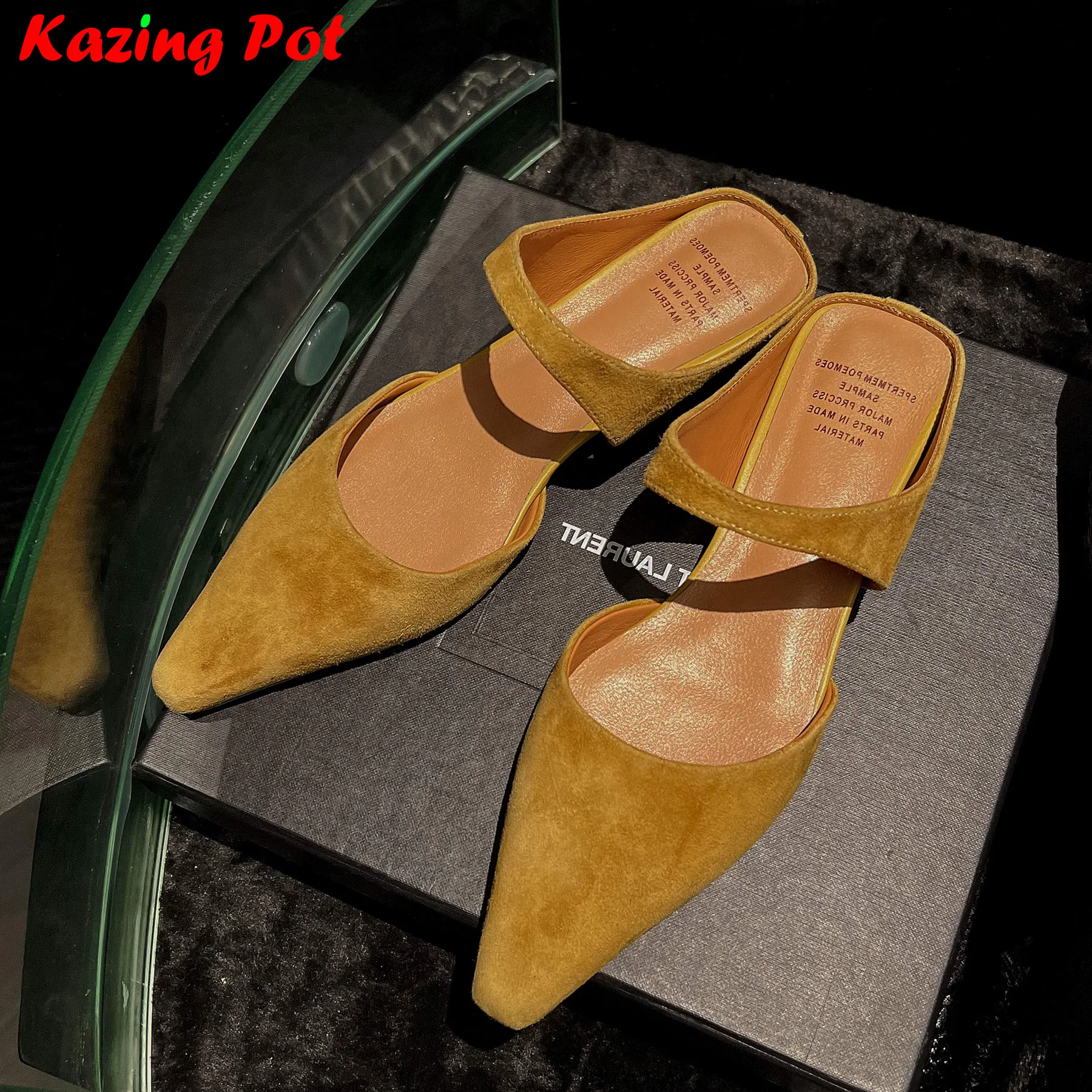 

Krazing Pot Big Size Sheep Suede Summer Shoes Med Heels Slingback Shallow Mules Dating Elegant Party Brand Modern Women Sandals