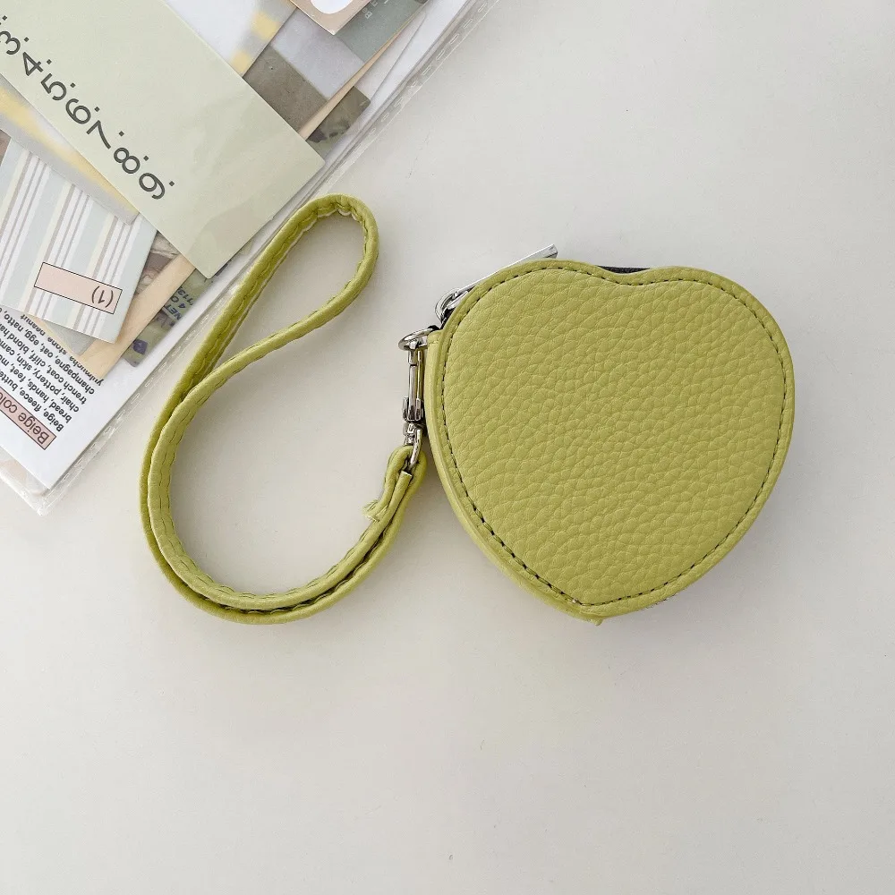 PU Leather Earphone Protective Case Lychee Pattern Portable Bluetooth Earphone Bag Sweet Korean Style Love Heart Key Bag Girls