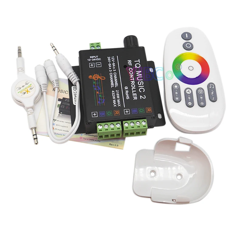 Controlador de tira LED TQ Music 2 RGB, control remoto inalámbrico RF, Audio y música, atenuador de cinta de luces, 3 CANALES, 12V, 24V, 18A, 2835, 5050