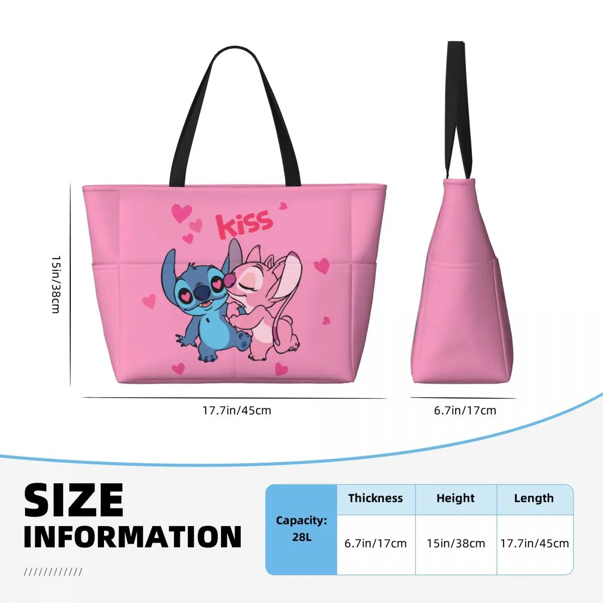 Custom Kiss Stitch Angel Beach Tote Bag Women Cute Big Compartment Gym Beach Travel Bags