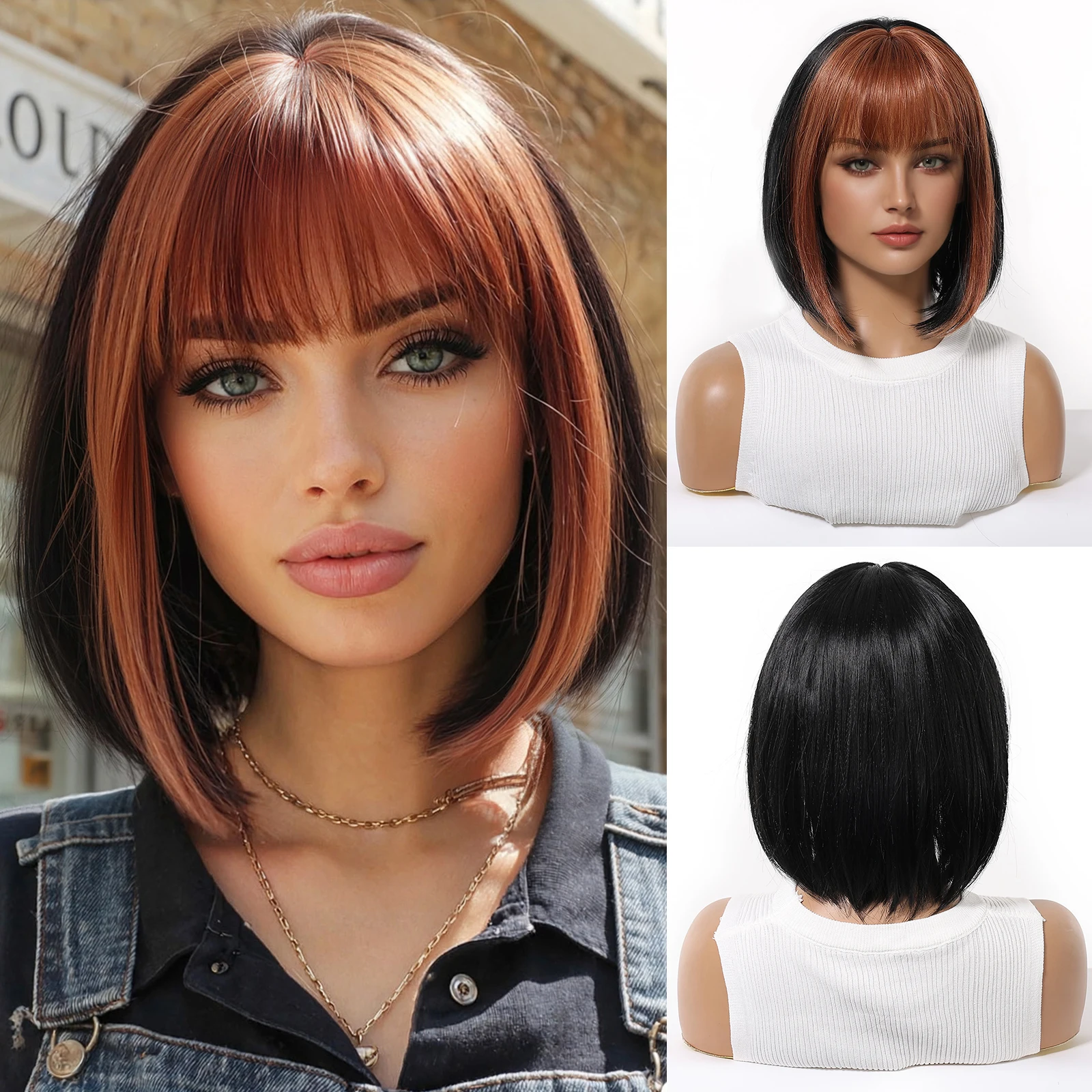 

Синтетический короткий прямой парик Черный Оранжевый Коричневый Мелирование Парики с челкой для женщин Использование Ежедневная вечеринка Лолита Термостойкое волокно