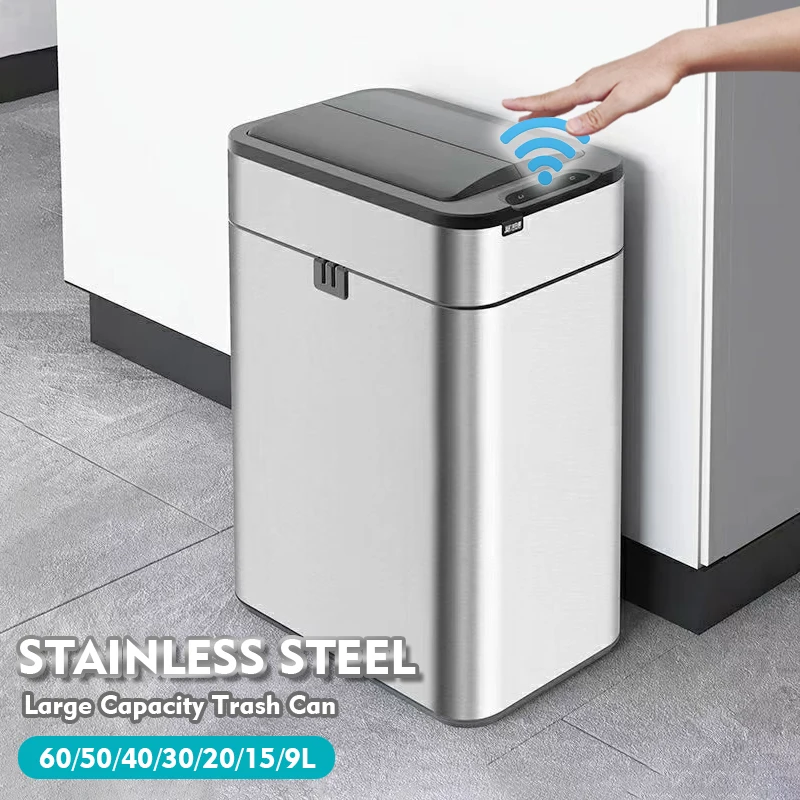 

Smart Trash Can 20 Liters 9 15 30 40 50 60L Stainless Steel Kitchen Automatic Sensor Garbage Bin Large Trash Bin Wastebasket