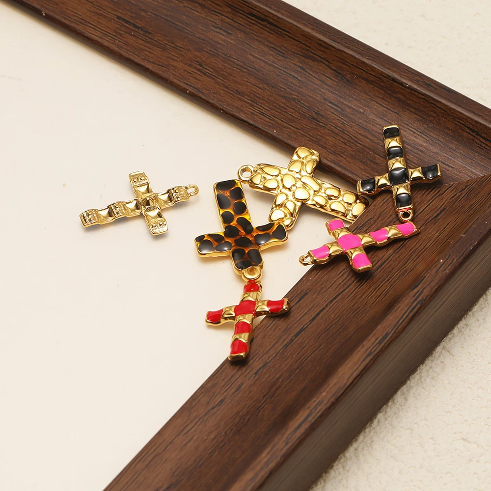 4 Stück Edelstahl-Emaille-Bambusgelenk-Kreuzanhänger für DIY-Schmuck, Damen-Halsketten, Anhänger, Ohrringe, Bastelzubehör – Detail 4