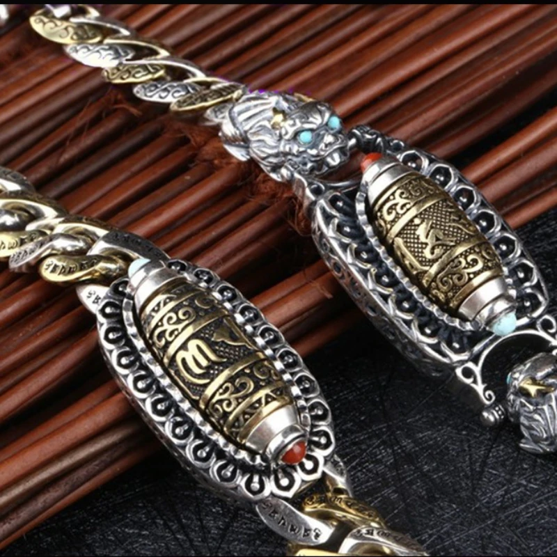Blessing Six-syllable Mantra Bead Bracelet For Men Jewelry Retro Gold Collision Chain Bracelet 22 20 18cm Male Hand Accessories