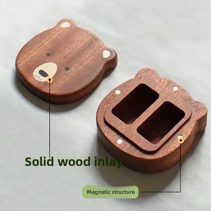 Bear Shaped Wooden Baby Tooth & Hair Keepsake Box Baby Fetal Hair Milk Teeth Storage Collection Box