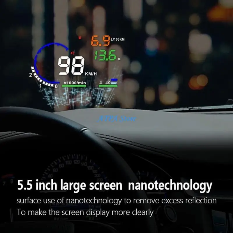 

U13C 5.5'' Universal HUD Car Head Up Display Speedometer Speed Meter Gauge Projector