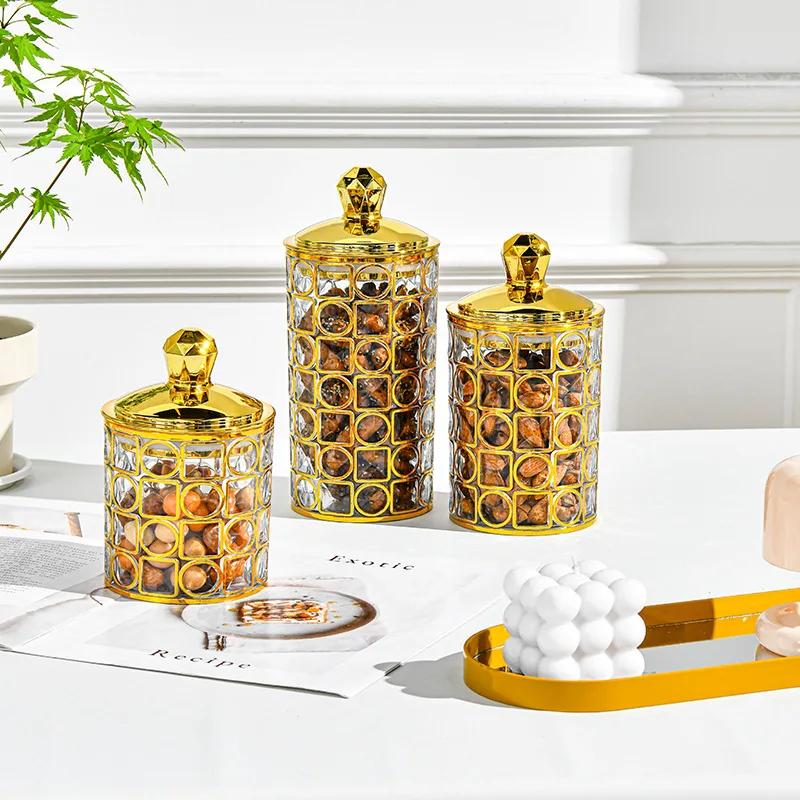 Gold-plated Transparent Plastic Storage Jar Candy Jar Snacks Sealed Jar with Lid Dried Fruit Storage Box Kitchen Storage Tools