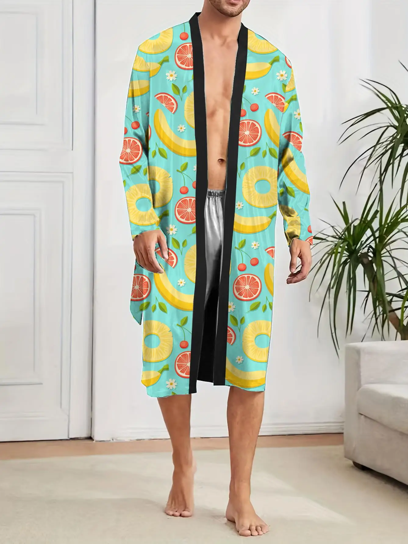 1pcs Men's Robes 2026 Spring/Summer 3D Printed Robe man Bathrobe men Long Nightgown Polyester Bathrobe man Breathable Sleepwear