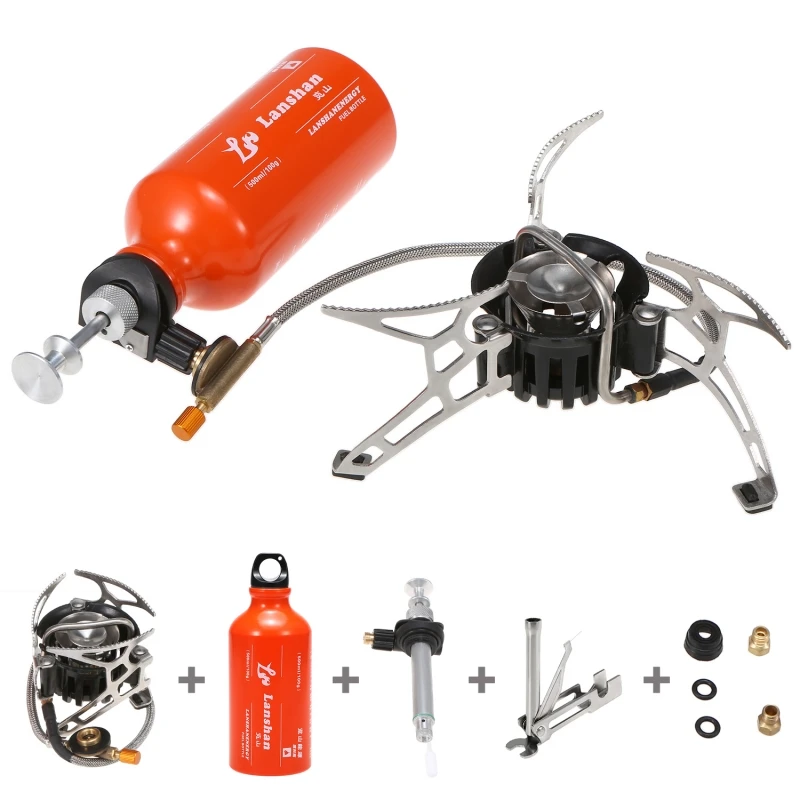 Lixada Outdoor Camping Multifuel-Öl-Kocher mit 500ml Benzinflasche und 9-Platten Campingkocher-Windschutz