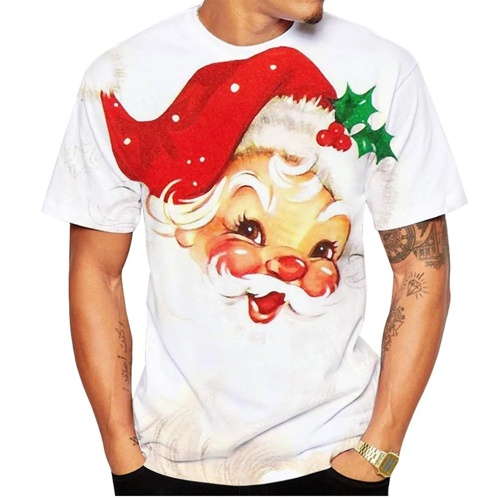 Erkekler için noel T Shirt boy ekip boyun kısa kollu Tops 3D X\'mas eleman moda baskı kısa kollu erkek ve kadın