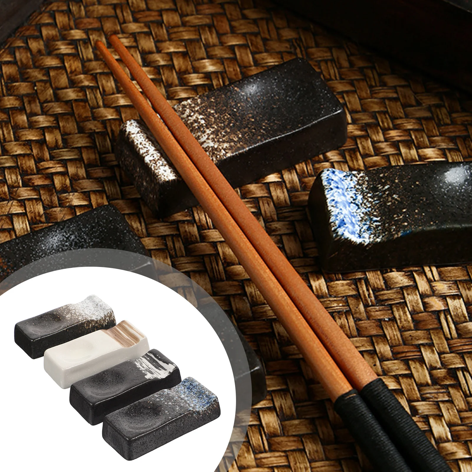 

4Pcs Ceramic Chopstick Rests Japanese Style Creative Tabletop Holder Spoon Fork Rest Household Decorative Chopstick Holders