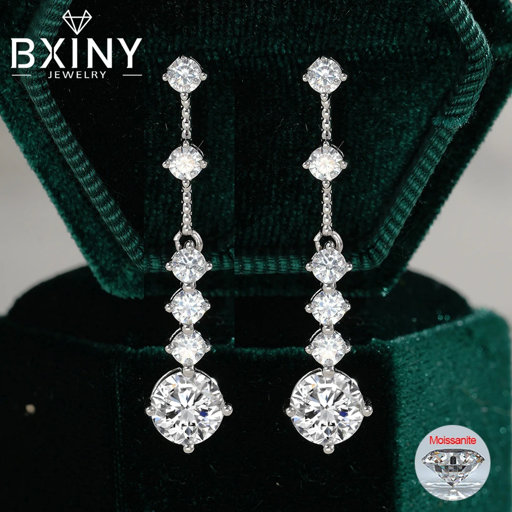

BXINY Роскошные длинные серьги-капли с муассанитом и кисточками S925, серебряные висячие серьги с бриллиантами для женщин, свадебные подарки, ювелирные изделия