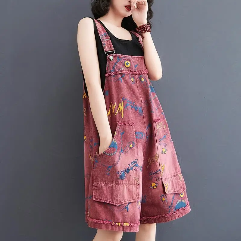 Commuting Women Casual Jumpsuits Fashion Overalls Female Loose Wide Leg Printed Button with Pockets 2024 New Versatile YC83