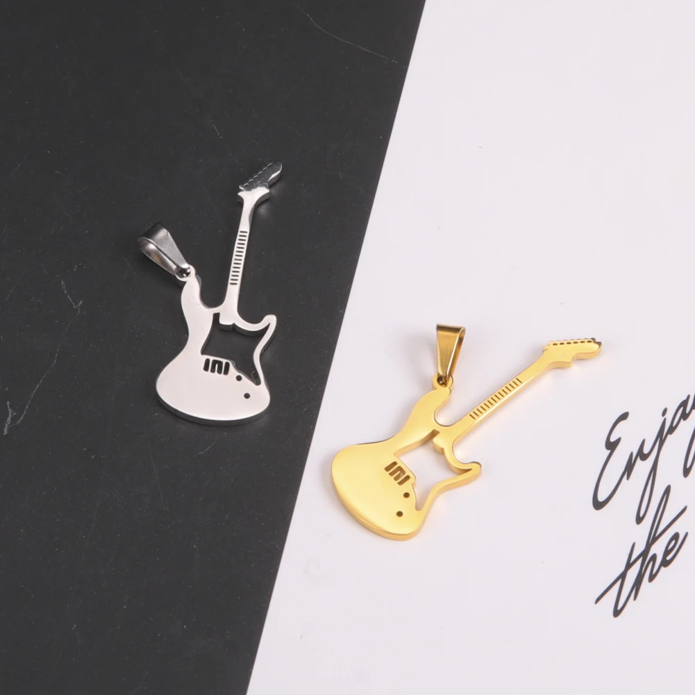 

Stainless Steel Music Guitar Pendant Necklace Musician Men Ladies Punk Hip Hop Rock Musical Instruments Jewelry Accessories