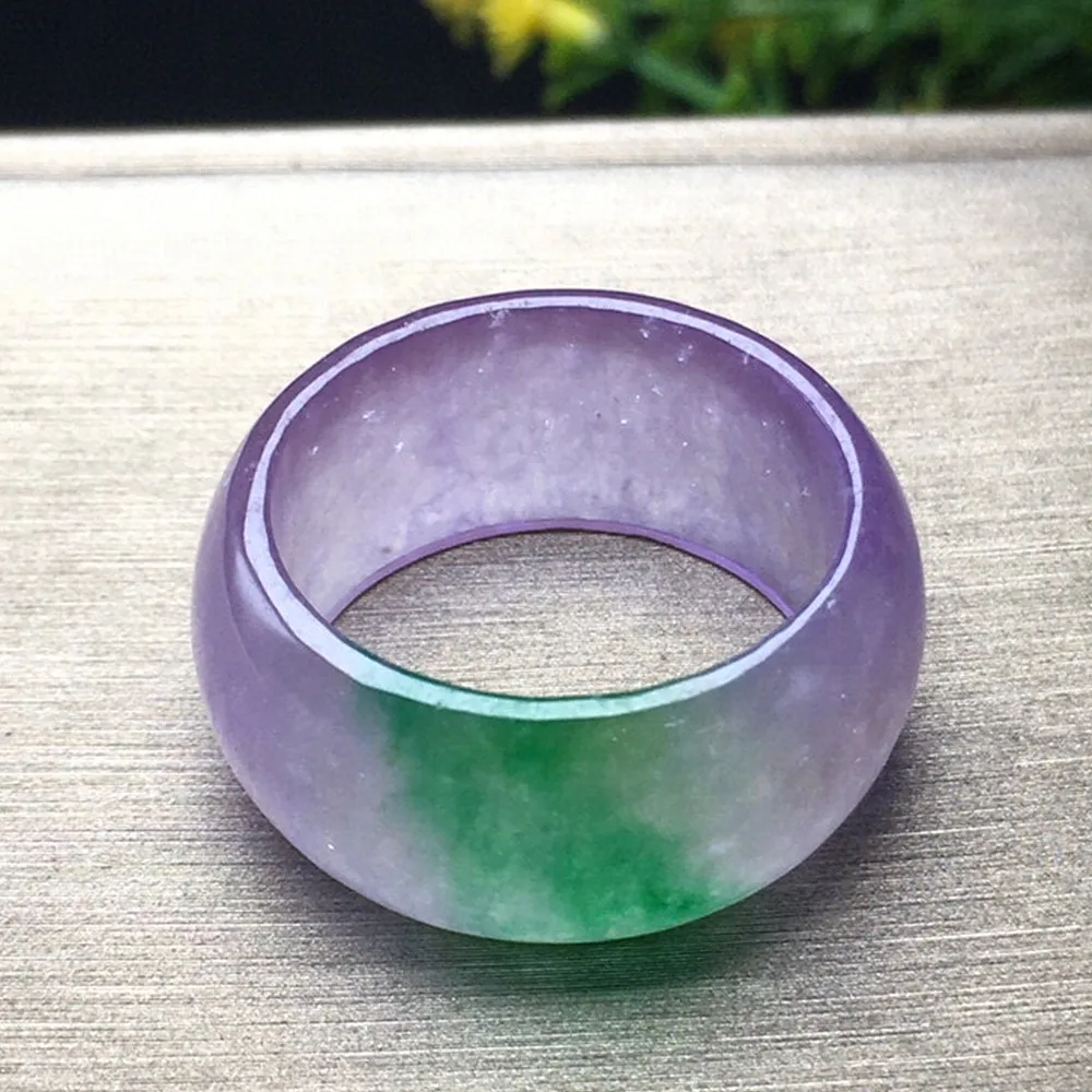 

100% Natural Real Gem Grade A Jadeite Handring Tricolor Jade Ice Spring Color Wide Rings Lucky Emerald Fine Jewelry