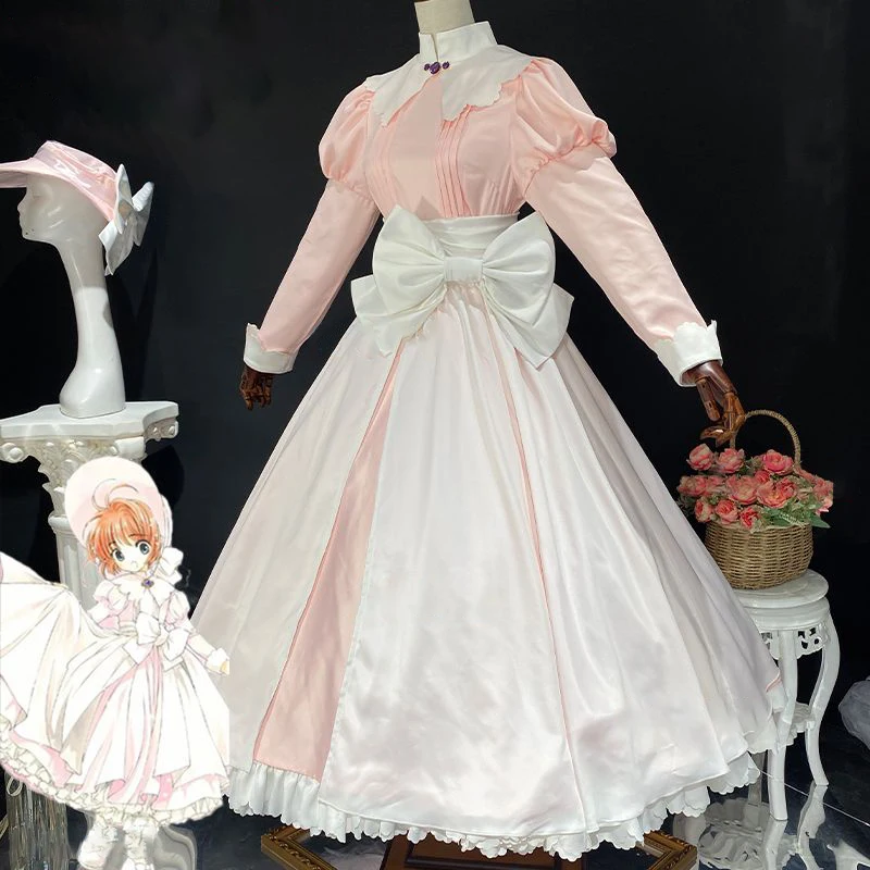 

Аниме Cardcaptor Sakura Card Captor Косплей Kinomoto Sakura Косплей Костюм Розовое платье Лолиты Хэллоуин Необычный костюм для вечеринки