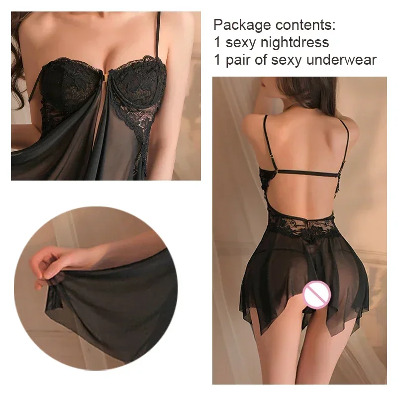 섹시한 여성용 이국적인 레이스 메쉬 프론트 가디건 섹시 파자마 홈웨어 세트 탑 여성 브라 섹시 란제리 세트