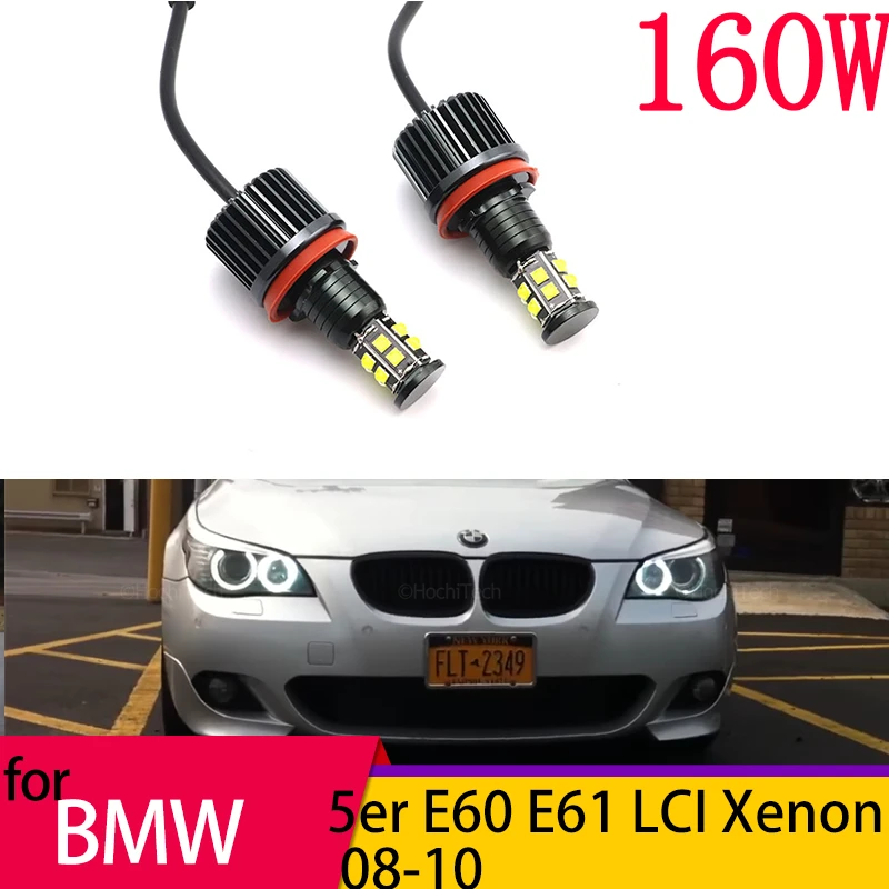 LED  Ring Angel Eye Light Bulb For BMW 5 Series E60 E61 LCI Xenon Headlight 2008-10 Daytime light 160W 6000K White color DRL