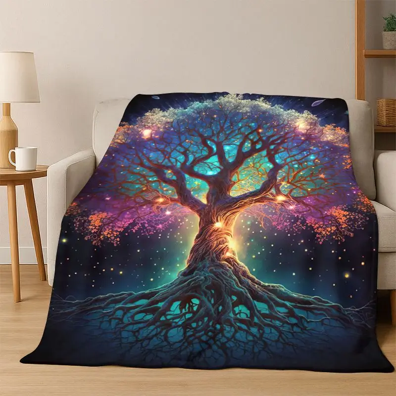 Tree of Life Nordic Mythology Yggdrasil Nature cartoon Flannel Blanket Soft Throw Blanket for Bedroom Living Room Bed Travel kid
