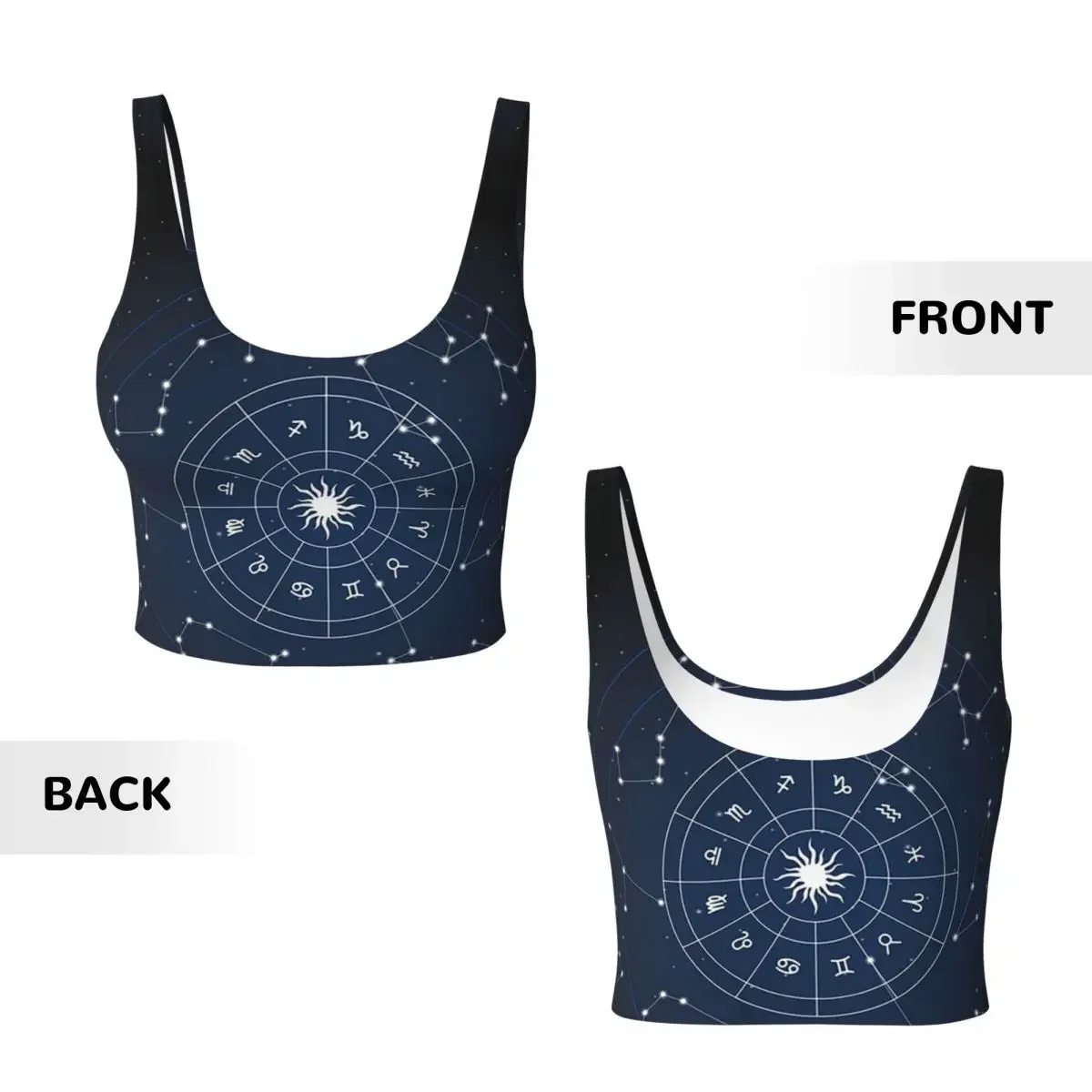 Custom Zodiac Constellations Space Women Sports Vest Bra Gym Workout High Impact Yoga Crop Tank Top