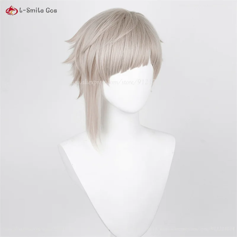 Parrucca Cosplay Anime di alta qualità Atsushi Nakajima parrucca Cosplay corta grigia con parrucca nera parrucche per capelli resistenti al calore + cappuccio per parrucca