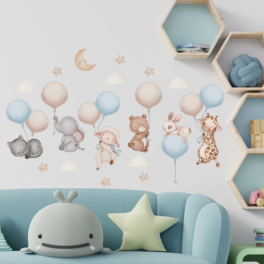 Cartoon Animal Balloon Wall Stickers With Movable Stickers For Decorating Posters And Murals In Children\'s Rooms
