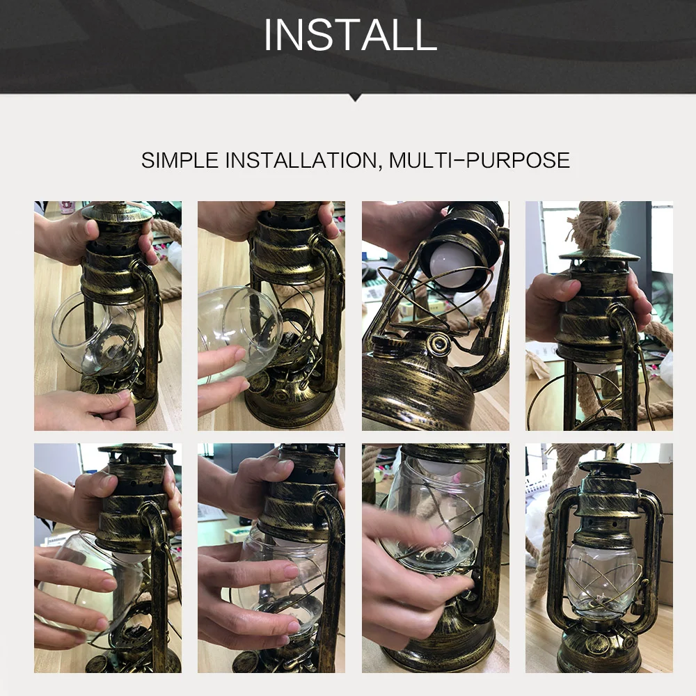 Retro Kerosene Pendant Light Christmas Decoration Lamp Fixture E27 AC110V 220V Hemp Rope Atmosphere Handheld Retro Lamp Lighting