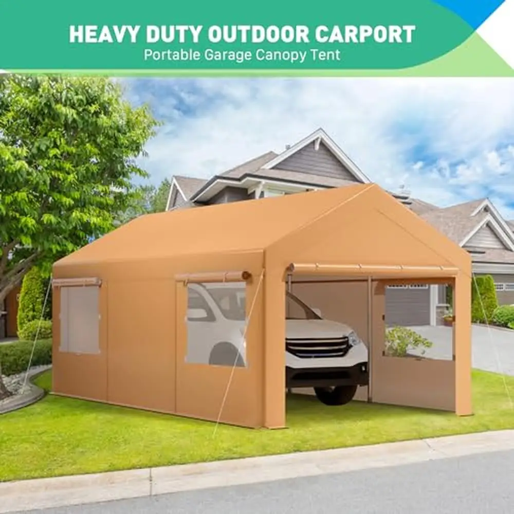 Heavy Duty 10x20 FT Portable Carport Garage Roll-up Windows Car Boat Truck Motorcycle All-Season Protection with Enhanced