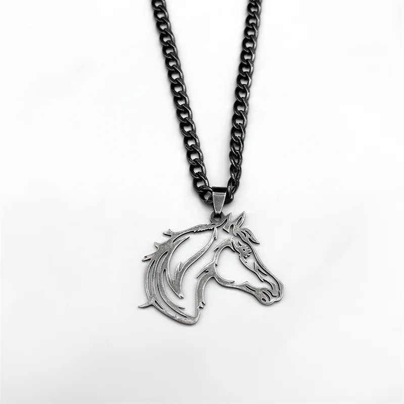 Lovely FAJA Animal Horsehead Pendant Necklace Women Men Stainless Steel Hollow Horse Head Hip Hop Chain Friendship Jewelry Gift