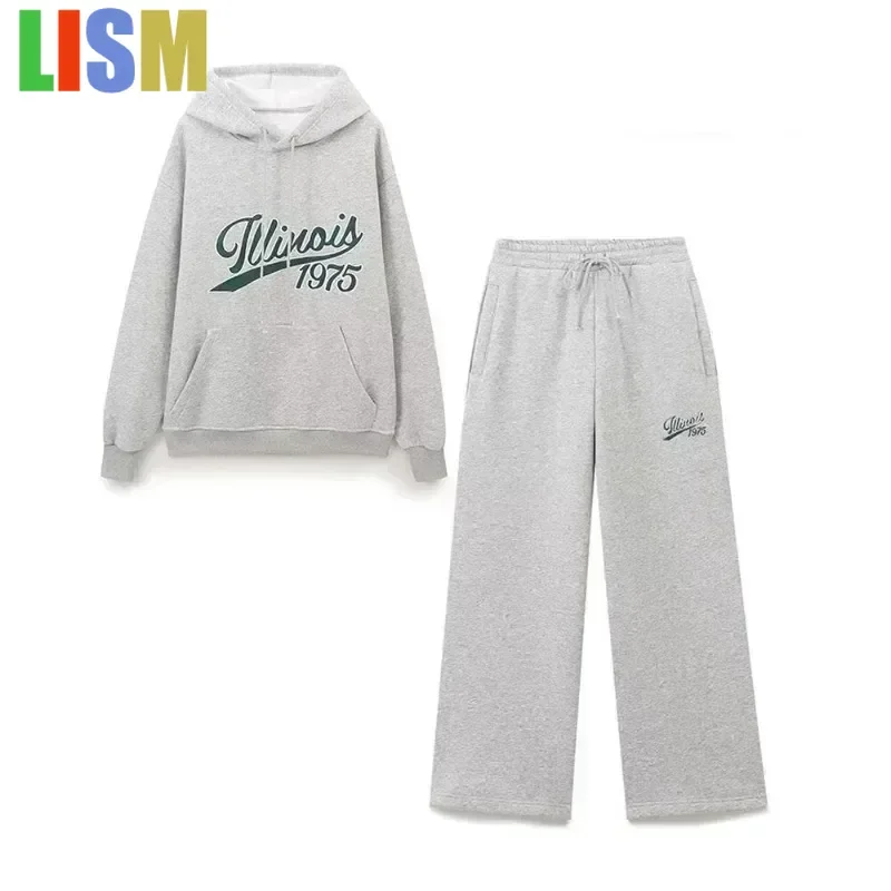 

LISM Women's tracksuit Set Two Pieces Elegant Casual Women's Set Autumn Outfits Sweat Suit Sets Basics Grey Letter Hoodies Sets